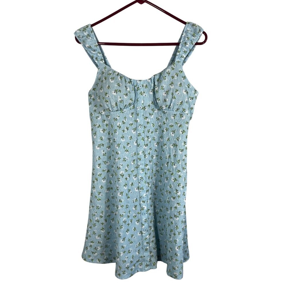 Dainty Floral‎ Crinkle Tank Mini Dress Blue M Boho Indie Folk Festival Cottage